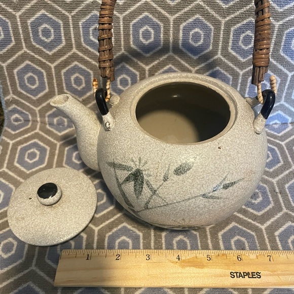 Japanese tea pot Japanese Vintage Tea Pot Pottery w Bamboo 1970 - Picture 2 of 3